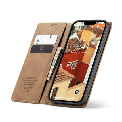 CASEME iPhone 14 Retro Wallet Case - Brown - Casebump