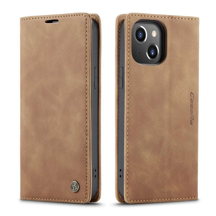 CASEME iPhone 14 Retro Wallet Case - Brown - Casebump