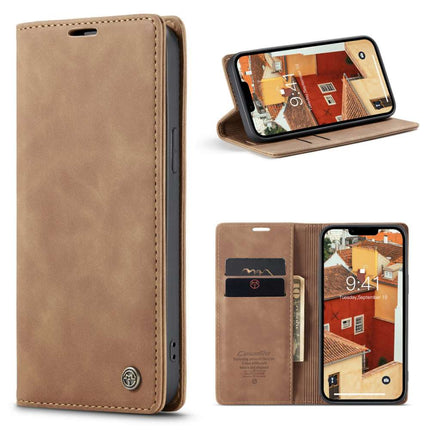 CASEME iPhone 14 Retro Wallet Case - Brown - Casebump