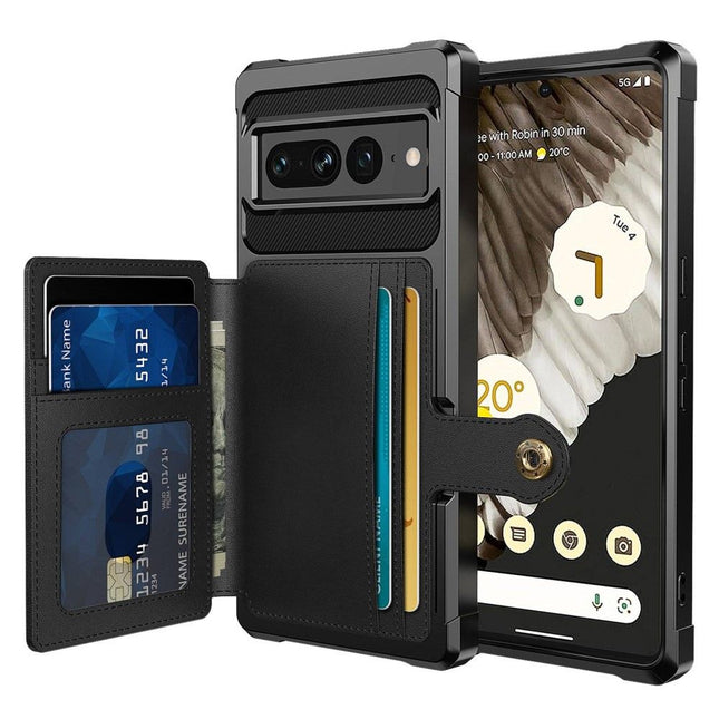 Google Pixel 7 Pro Magnetic Card Holder Hybrid Case  - Black - Casebump